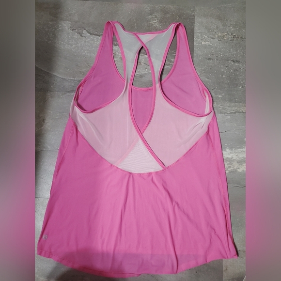 Lululemon Tranquil Tank Top. Mesh parts. Relaxed. Pink paradise, white. Size 12. - Picture 10 of 11